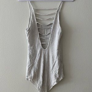 Emma & Sam White Gray Stripes Bodysuit XS